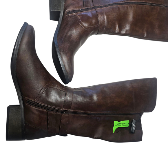 Brown Tall Boots, Gold Accents, Y2K, NWT, Slight Wedge, Boho - Picture 8 of 8